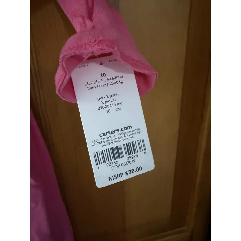 Carters Girl Light Pink & Bright Pink Set Long Sleeve Cotton Dress Size 10 NWT